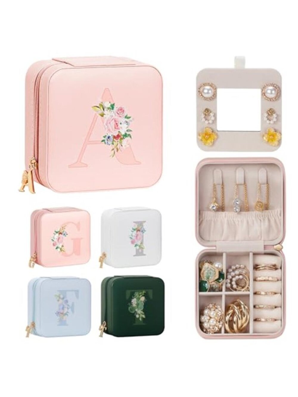 Pink Mini Travel Jewelry Box Organizer Case Necklace Earring Ring Bracelet Gift